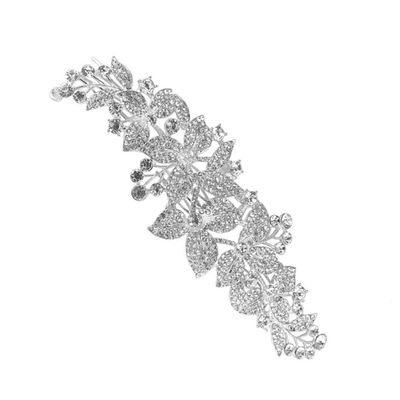 Bridal Hair Comb with Flower Rhinestones, Zinc Alloy, Silver