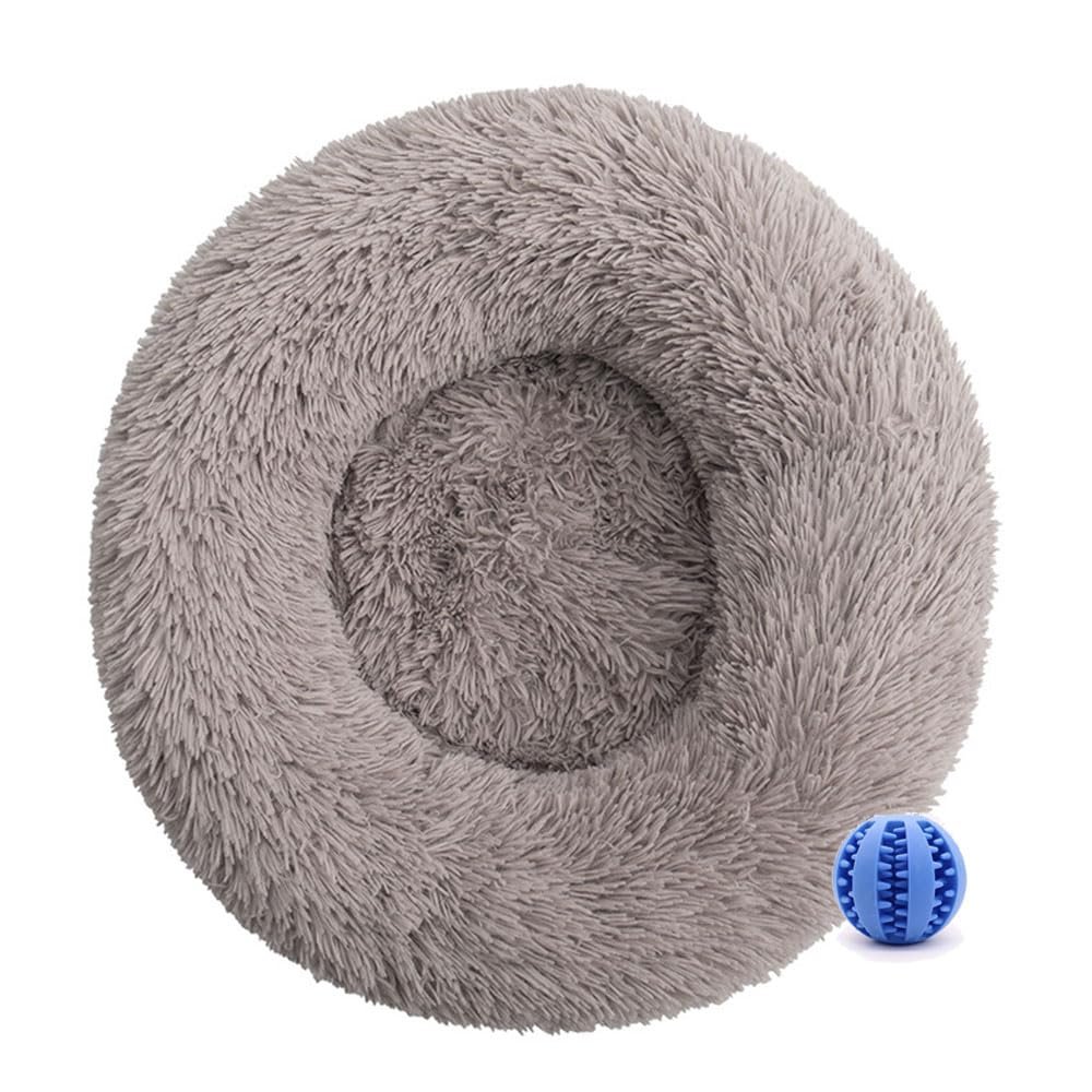 DOTBUY-SHOP Round Donut Dog Bed and Cat Bed, Plush Washable Pet Bed, 40 cm, Gray-Brown
