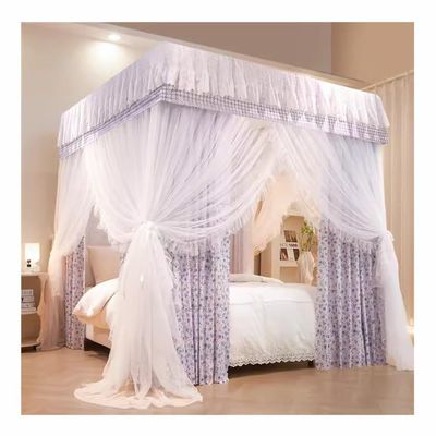 European-Style Bed Canopy Mosquito Net Set, 2-in-1 Floral Curtains, Single/Double Beds, Purple-1, 180 x 200 x 20 cm