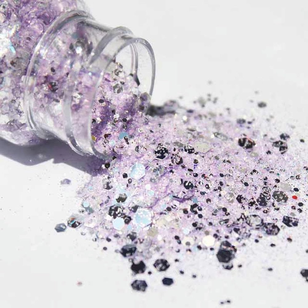 REDAEL 3D Mirror Silver Mermaid Nail Glitter, Hexagon Sequins, Sparkling Pigment Powder, J02 Light Violet, 10 mL
