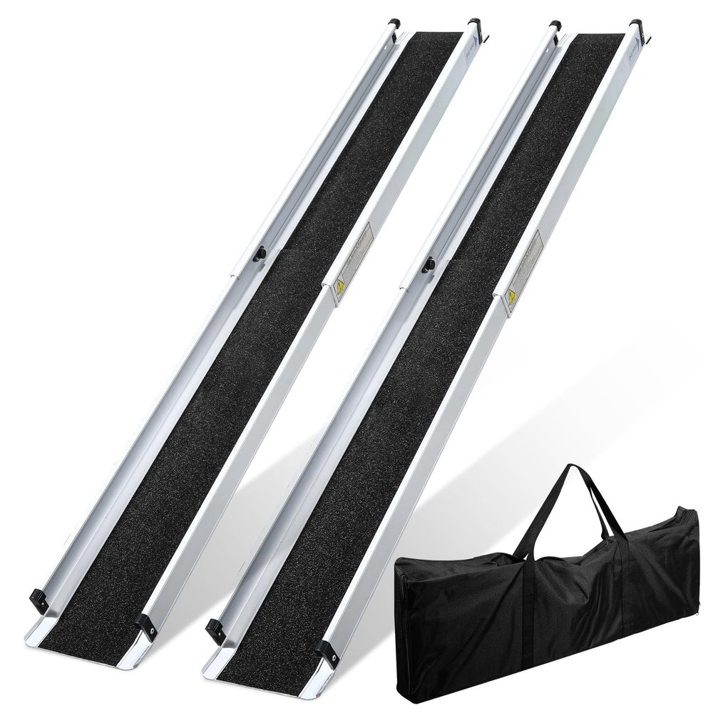 Vigevee Telescoping Wheelchair Ramp, 105–183 cm, Adjustable Aluminum Ramp, 300 kg Capacity