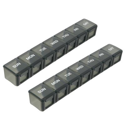 GLEAVI Stylish Pill Organizer, 7 Compartments, 2-Pack, Lightweight Plastic Case for Travel