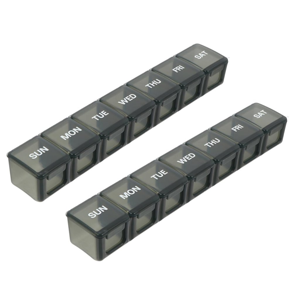 GLEAVI Stylish Pill Organizer, 7 Compartments, 2-Pack, Lightweight Plastic Case for Travel