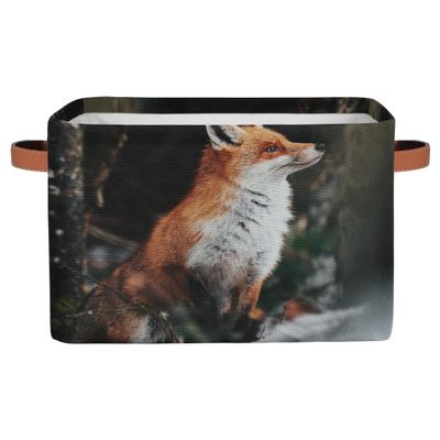 TropicalLife Fox Winter Forests Storage Basket Set of 2, Folding Fabric Baskets, 26 L