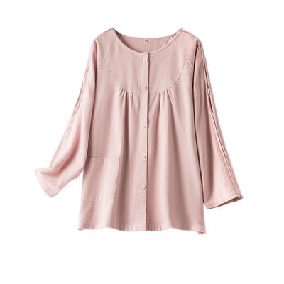 Women's Long-Sleeve Bedridden Care Garment with Double Zippers and Hook-and-Loop Closure, Pink, XL