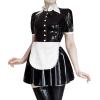 ASNAT Natural Latex Black-and-White French Maid Dress with Apron, Navy Blue/White, XXL view 1