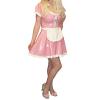 ASNAT Natural Latex Baby Pink and White Maid Dress with Lacing, Short Sleeves, Back Zipper, Fitted Rubber Uniform Playsuit, Blue with White, M view 1