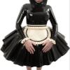 Sexy French Maid Latex Dress with Ruffles, Black, M view 1