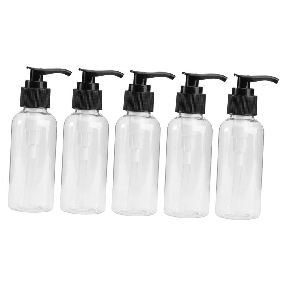 minkissy 5-Piece Black Press Pump Bottles, Empty Refillable Travel Bottles for Shower Gel