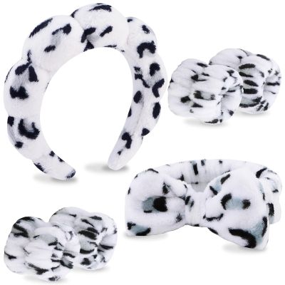 VELSCRUN Hair Band, Makeup and Face-Washing Headband, Leopard Print, White Microfiber, One Size, Unisex