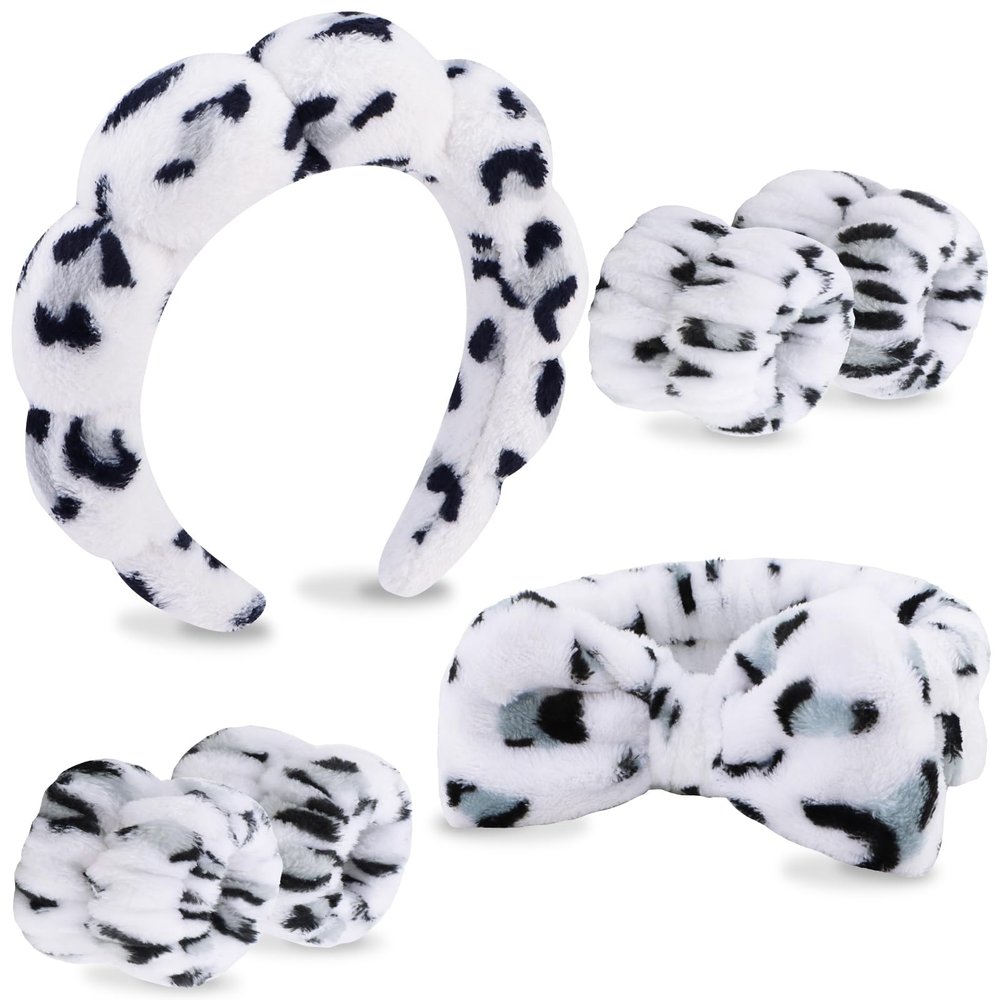 VELSCRUN Hair Band, Makeup and Face-Washing Headband, Leopard Print, White Microfiber, One Size, Unisex