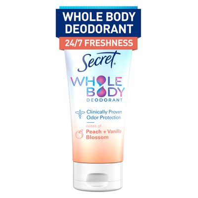 Secret Whole-Body Deodorant Cream for Women, Peach & Vanilla Blossom Scent, Aluminum-Free, 72-Hour Odor Protection, 90 g