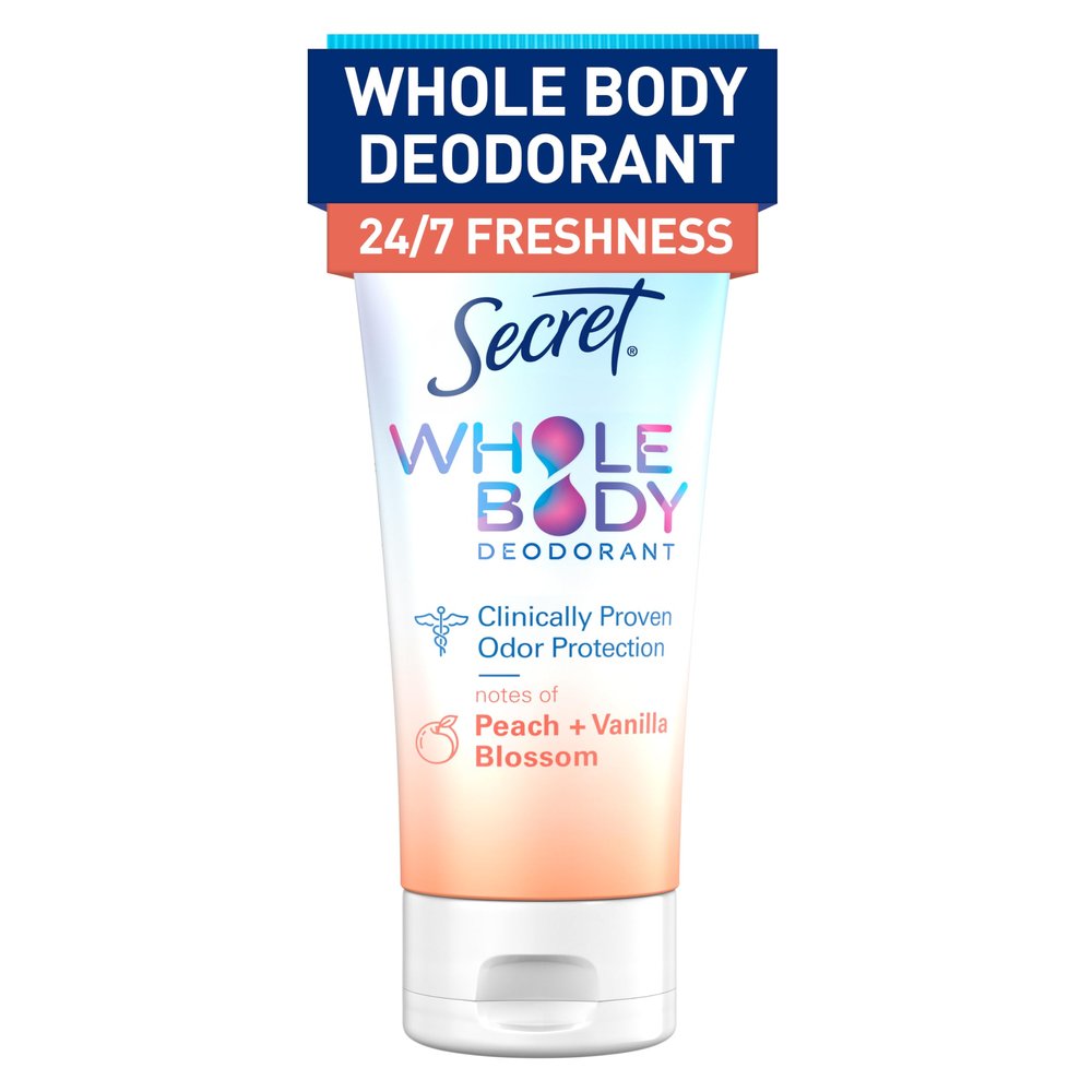 Secret Whole-Body Deodorant Cream for Women, Peach & Vanilla Blossom Scent, Aluminum-Free, 72-Hour Odor Protection, 90 g