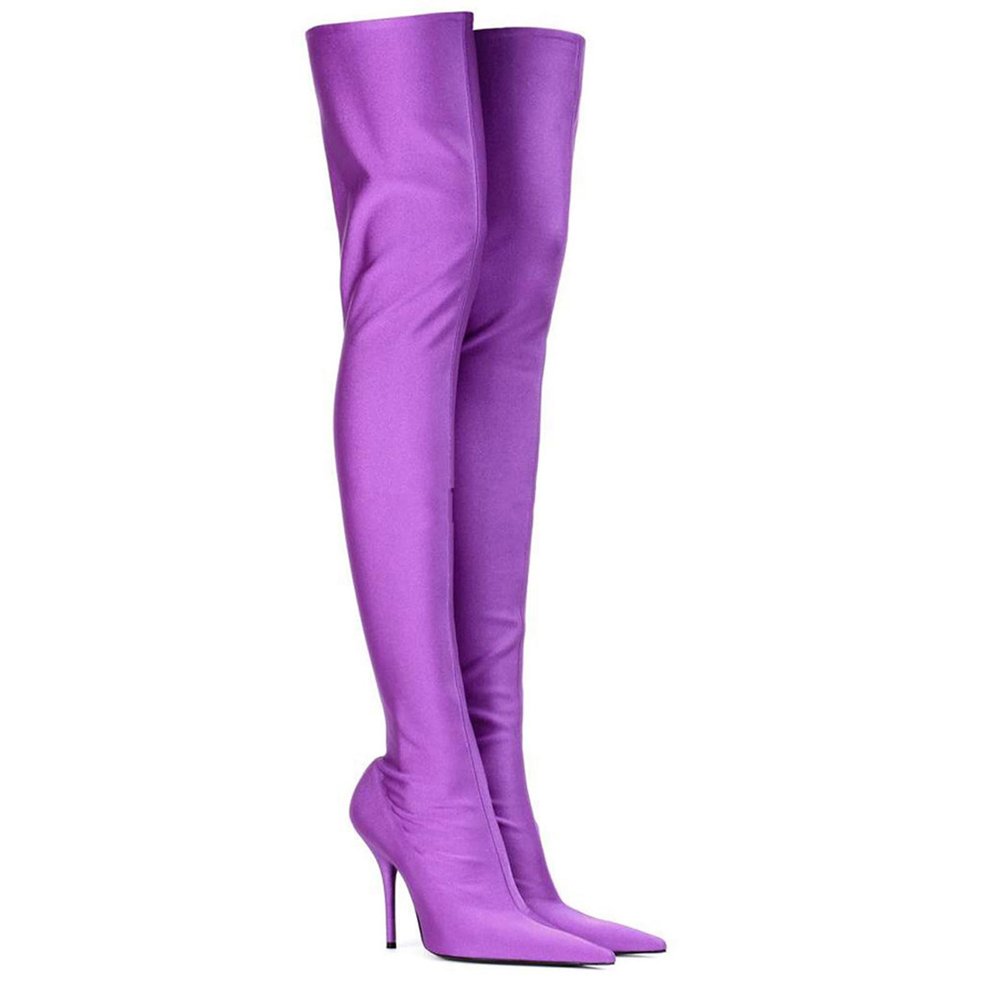 10 cm/3.93 in Pointed-Toe Super High-Heel Stiletto Women's Elastic Over-the-Knee Sock Boots, Purple, EU 45