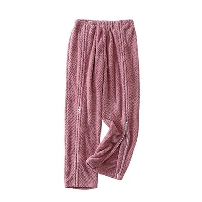 FaroLy Postoperative Women's Pants with Zipper, Warm Recovery Pajamas for People with Disabilities, Bedridden or Elderly (Red, XL)