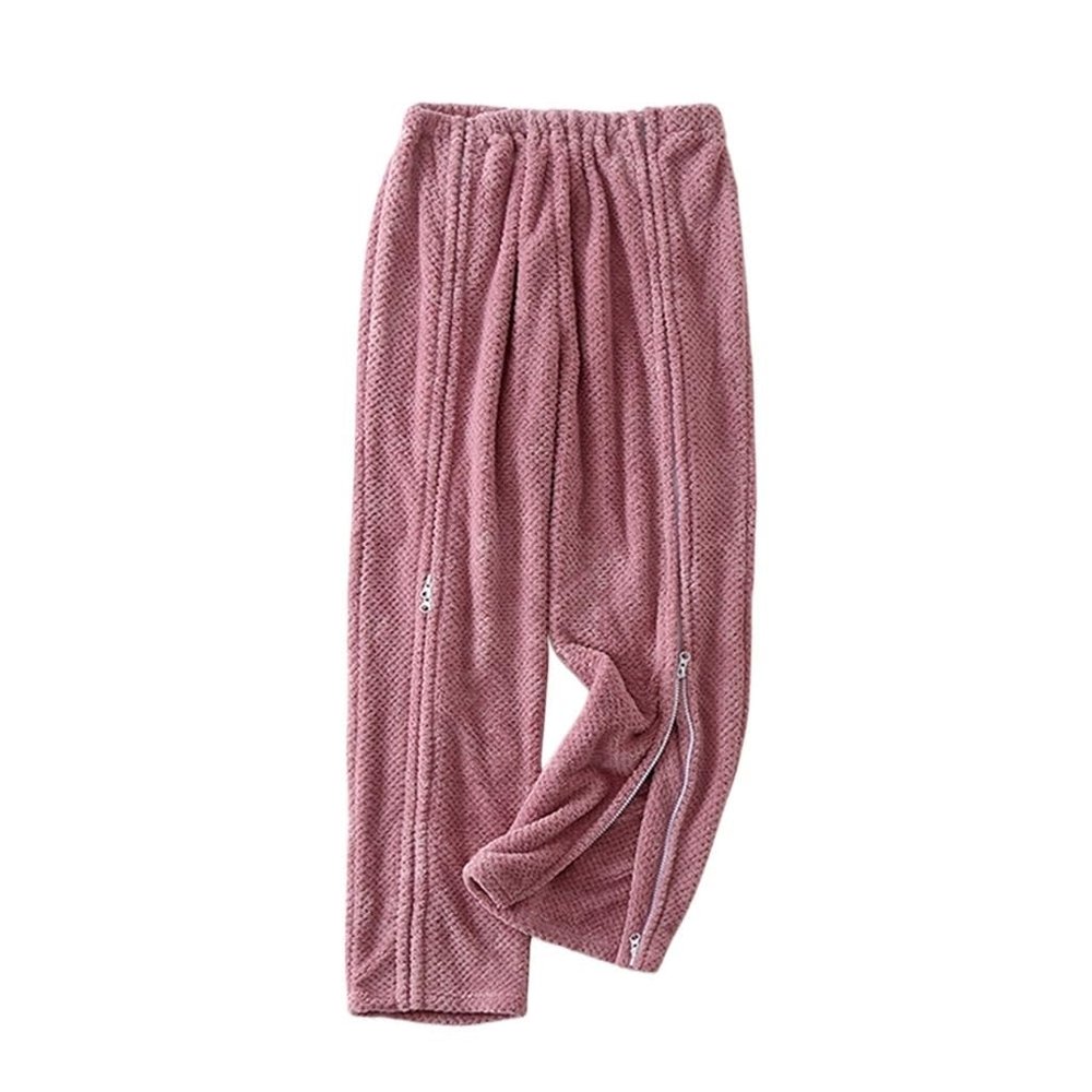 FaroLy Postoperative Women's Pants with Zipper, Warm Recovery Pajamas for People with Disabilities, Bedridden or Elderly (Red, XL)