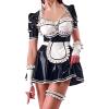 ASNAT Sexy Natural Latex French Maid Dress with Open-Front Apron, Gloves, Leg Ring, Bras and Ruffles, Figure-Hugging Playsuit LYQ-0258, Trans Purple with White, S view 1