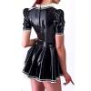 ASNAT Sexy Natural Latex French Maid Dress with Open-Front Apron, Gloves, Leg Ring, Bras and Ruffles, Figure-Hugging Playsuit LYQ-0258, Trans Purple with White, S view 3