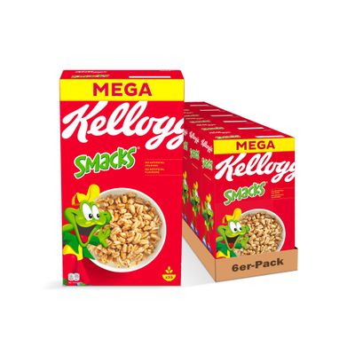 Kellogg's Smacks Breakfast Cereal (6 x 600 g) – Crispy-Sweet Puffed Wheat from Natural Grain, No Artificial Colors or Flavors