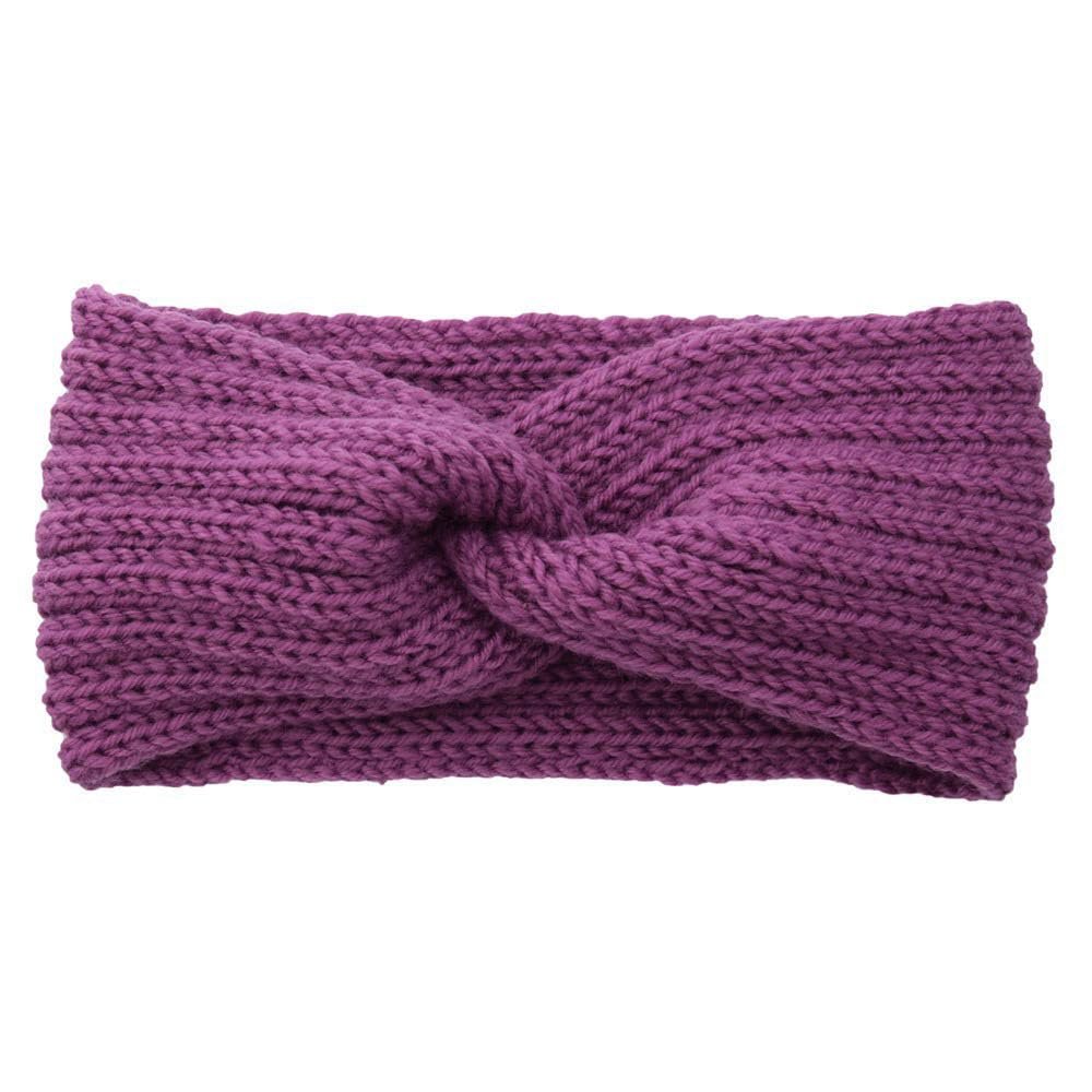 Winter Crochet Headband for Women and Girls, Thickened Ear Warmer, Purple A