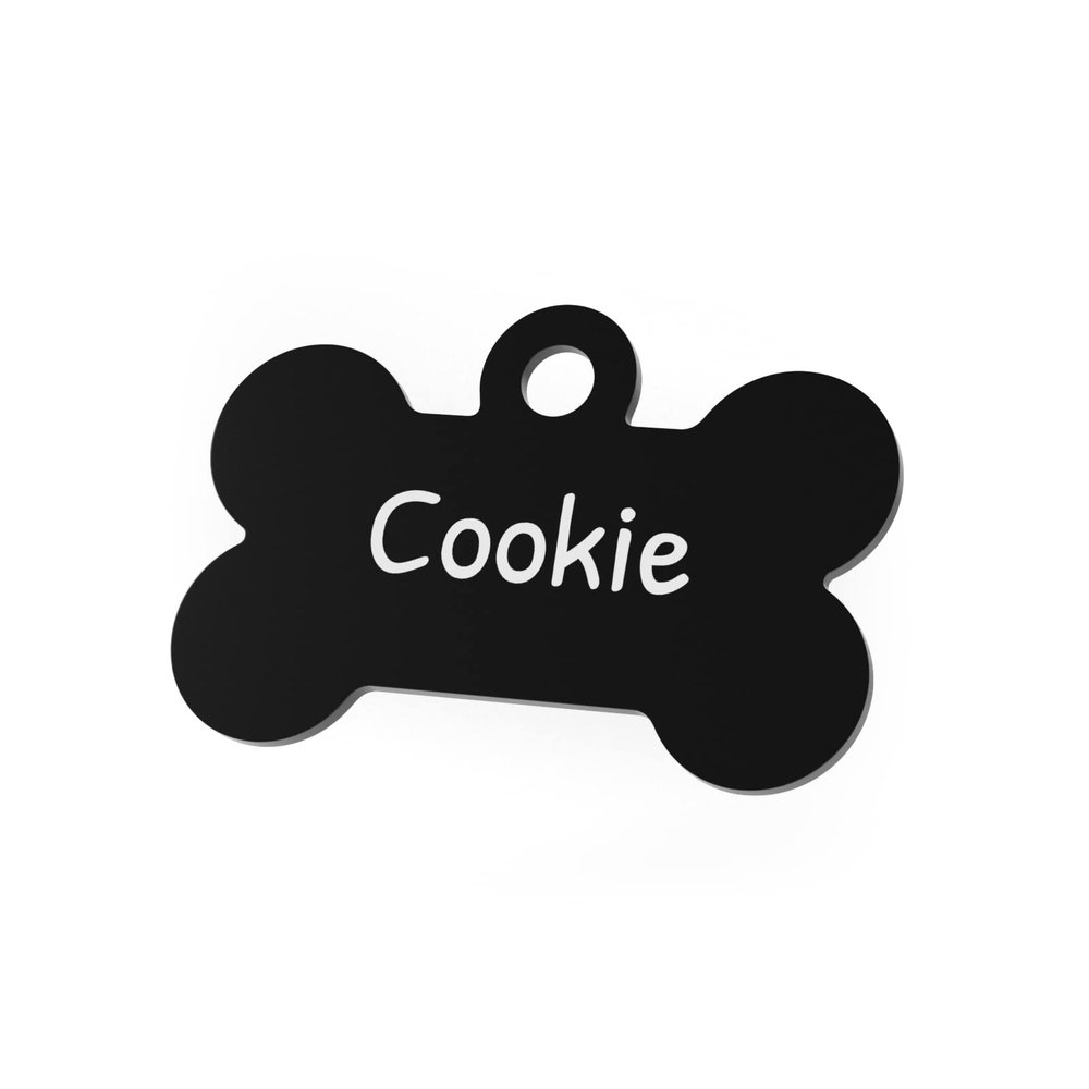 ENGRAVO Dog Tag Bone Black with Engraving and 2 Key Rings