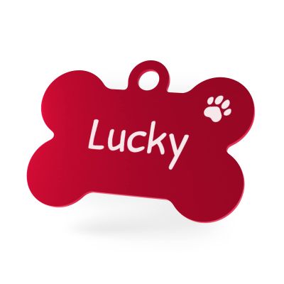 ENGRAVO Personalized Engraved Dog Tag, Red, 38 mm, Bone-Shaped Collar Tag