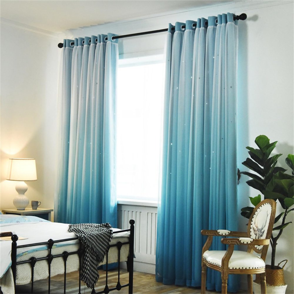 NCWANG Sheer Grommet Curtains, 2-Piece Set, Blue Double-Layer Yarn Sheers, 168 cm W x 183 cm H