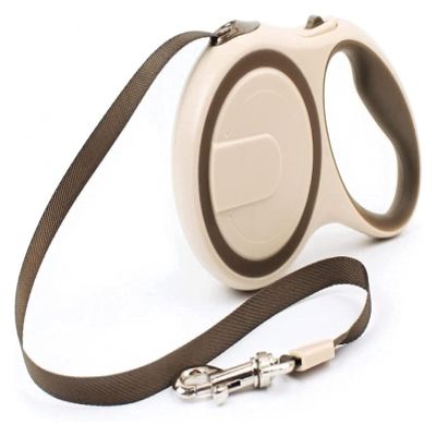 Retractable Dog Leash with One-Button Brake and Lock, 3 m, Beige, for Dogs up to 10–30 kg