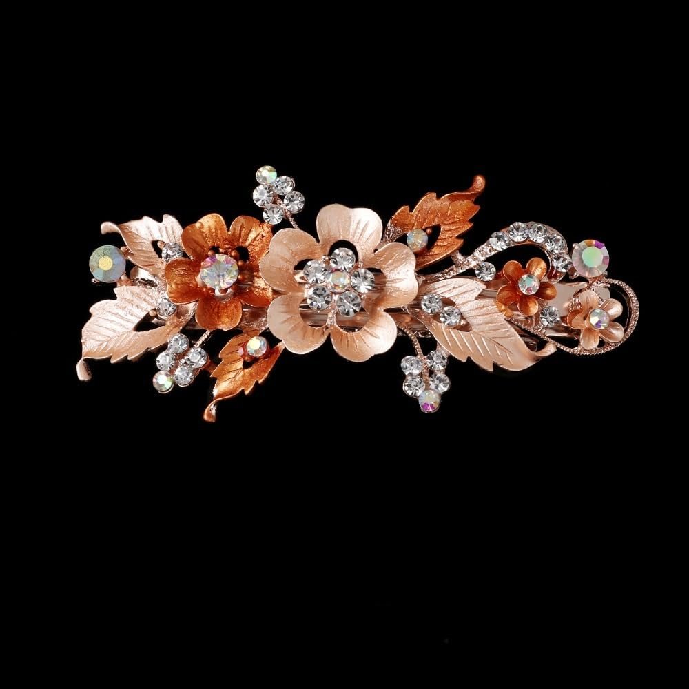 HXSCOO Orange Crystal Flower Hair Clip