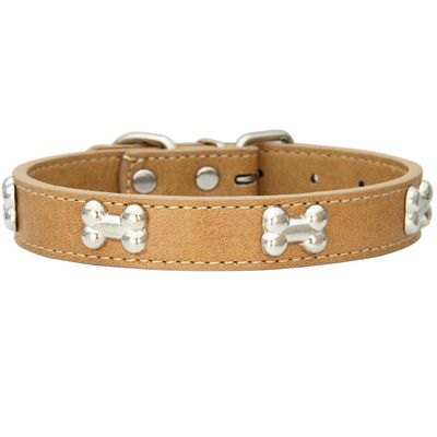 AYGCI Faux Leather Dog Collar with Metal Bone Studs, Adjustable XS–L