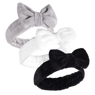 Spa Headbands, 3-Piece Set, Coral Fleece with Bows for Women