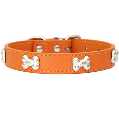 AYGCI Dog Collar, Faux Leather with Metal Bone Studs, Adjustable, Small to Large