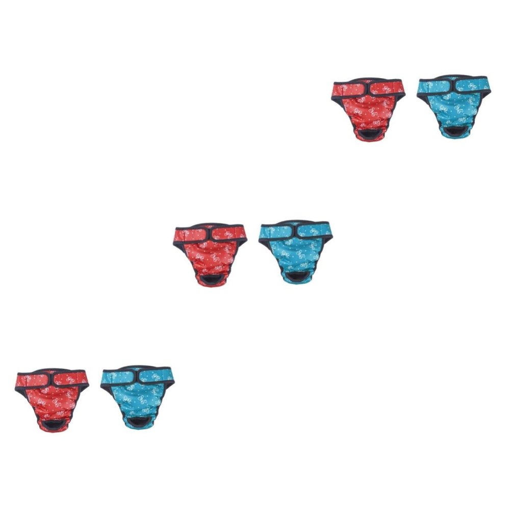 POPETPOP 6-Piece Cotton Bow Reusable Hygiene Underwear for Female Dogs, Menstrual Pet Underwear, Sea Blue and Red