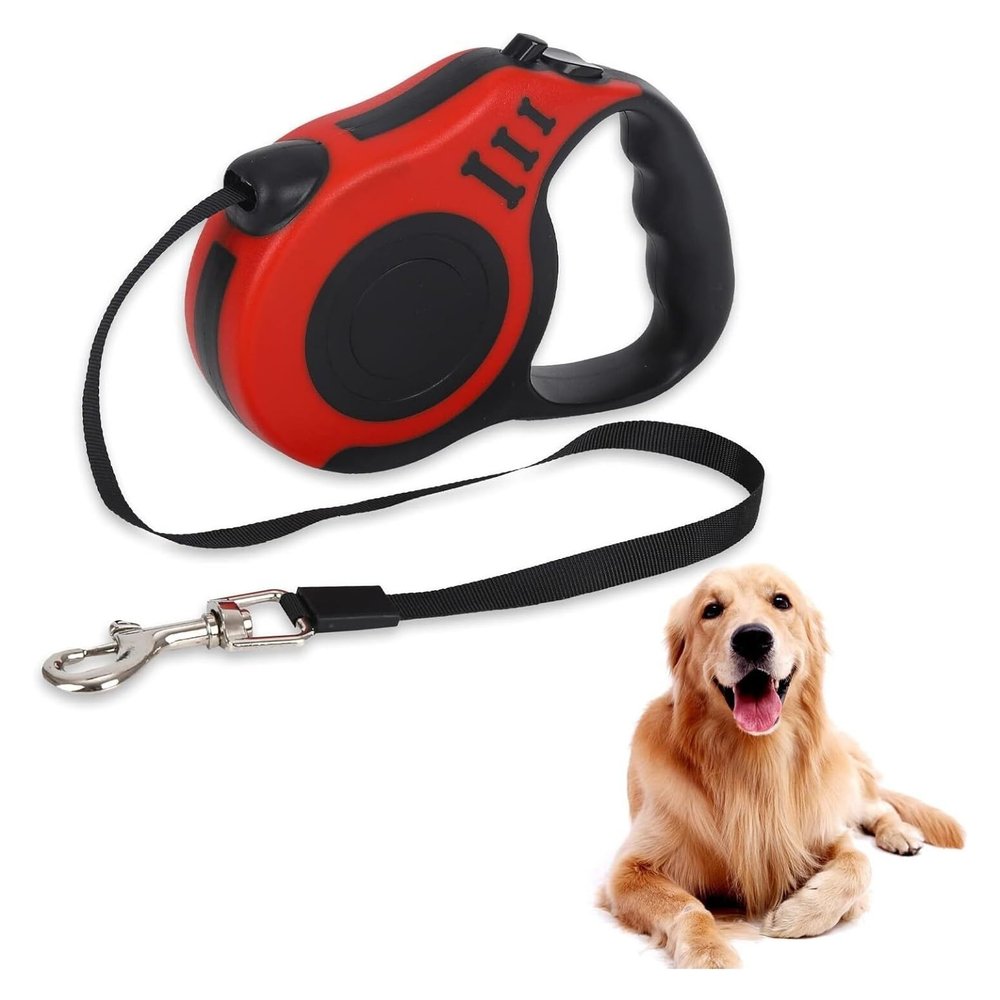 HANFEN Retractable Dog Leash, 3 m, Anti-Slip Handle, Red