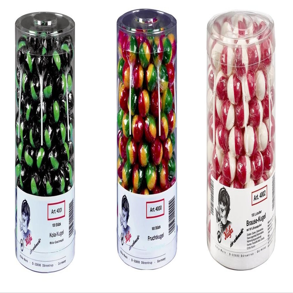 300 Kfa Lollipop Mix: Fizzy, Cola, and Fruit Ball Lollipops, 17 g Each, Individually Wrapped