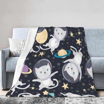 ASEELO 125 x 100 cm Fun Cat Astronaut Fleece Blanket, Sofa Throw for Bed and Couch, Travel