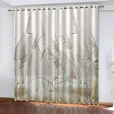 Reed Plant Bedroom Curtains, 182 W x 214 H cm, 3D Printed, Light-Blocking, Noise-Reducing, Thermal-Insulated, 1 Pair