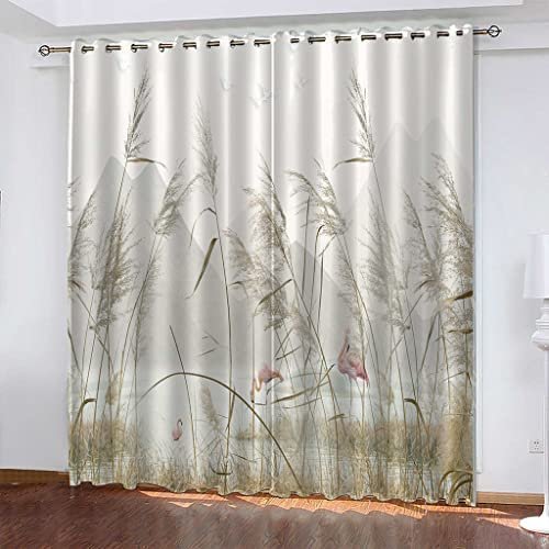 Reed Plant Bedroom Curtains, 182 W x 214 H cm, 3D Printed, Light-Blocking, Noise-Reducing, Thermal-Insulated, 1 Pair