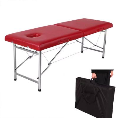 Portable Beauty Bed, 2-Zone Massage Table with Headrest and Carrying Bag for Physiotherapy, Black (Color: Red, Size: 180 x 70 x 65 cm-B)