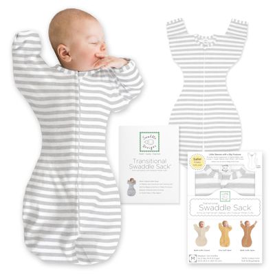 SwaddleDesigns Transitional Baby Swaddle, Arms-Up Design, Half-Length Sleeves, L, 6–9 Months, Heathered Stripes