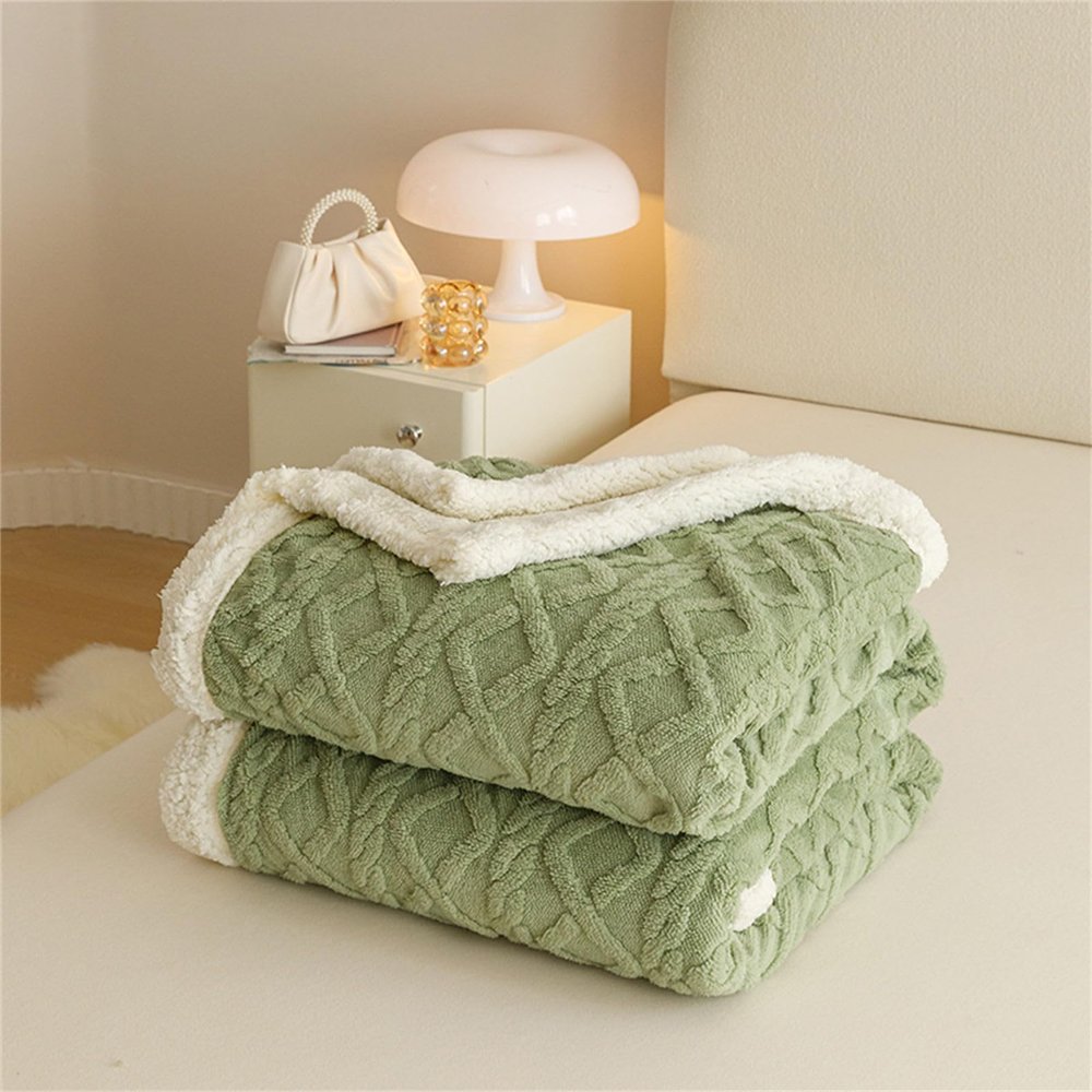 Chickwin Solid Color Plush Sherpa Blanket, Green, 180 x 200 cm