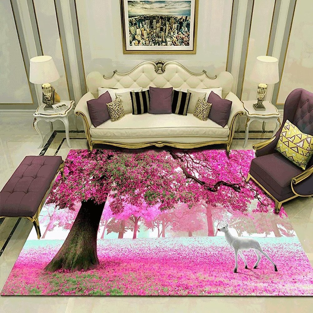 Children's & Teen Boys' 3D Pink Sakura Printed Rug and Play Mat, 160 x 230 cm