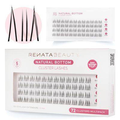 Renata Beauty Natural Lower Cluster Lashes, 72-Pack, Uniform 6 mm Length