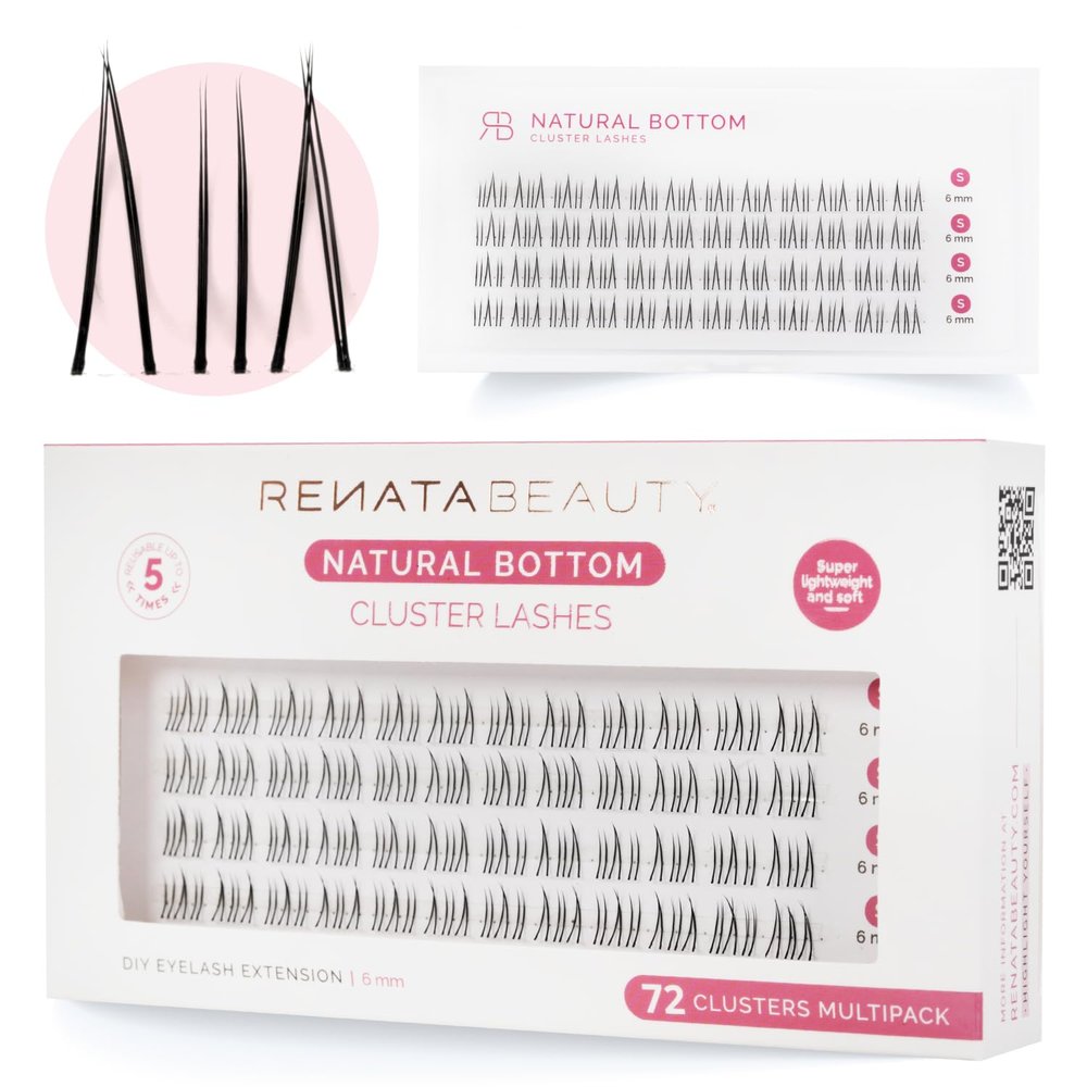 Renata Beauty Natural Lower Cluster Lashes, 72-Pack, Uniform 6 mm Length