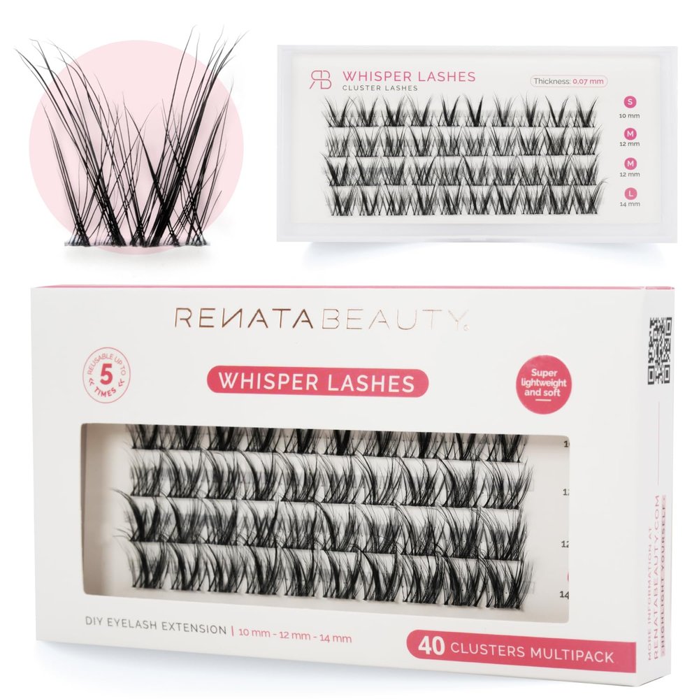 Renata Beauty Whisper Lashes, 40-Pack, 10/12/14 mm, Subtle C-Curl