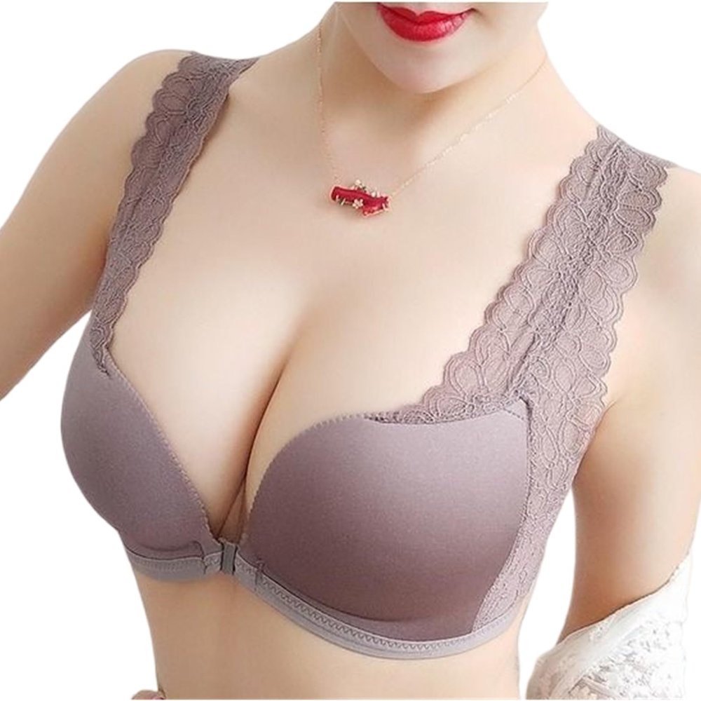 Front-Closure Lace Wireless Balconette Push-Up Bra