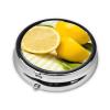Portable Round Metal Pill Case with Yellow Lemon Design, 3 Compartments view 2
