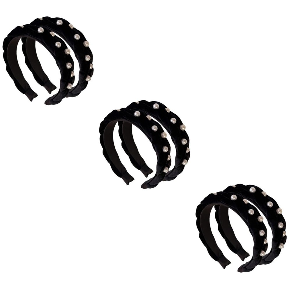 FRCOLOR 6-Piece Pearl Headband Set, Elegant Wide Hairbands for Women