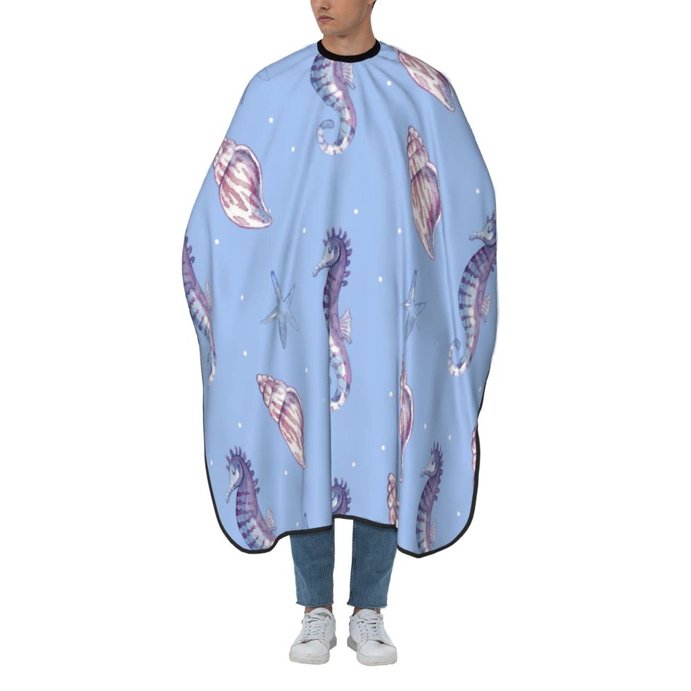 Watercolor Marine Seahorse & Conch Haircut Cape