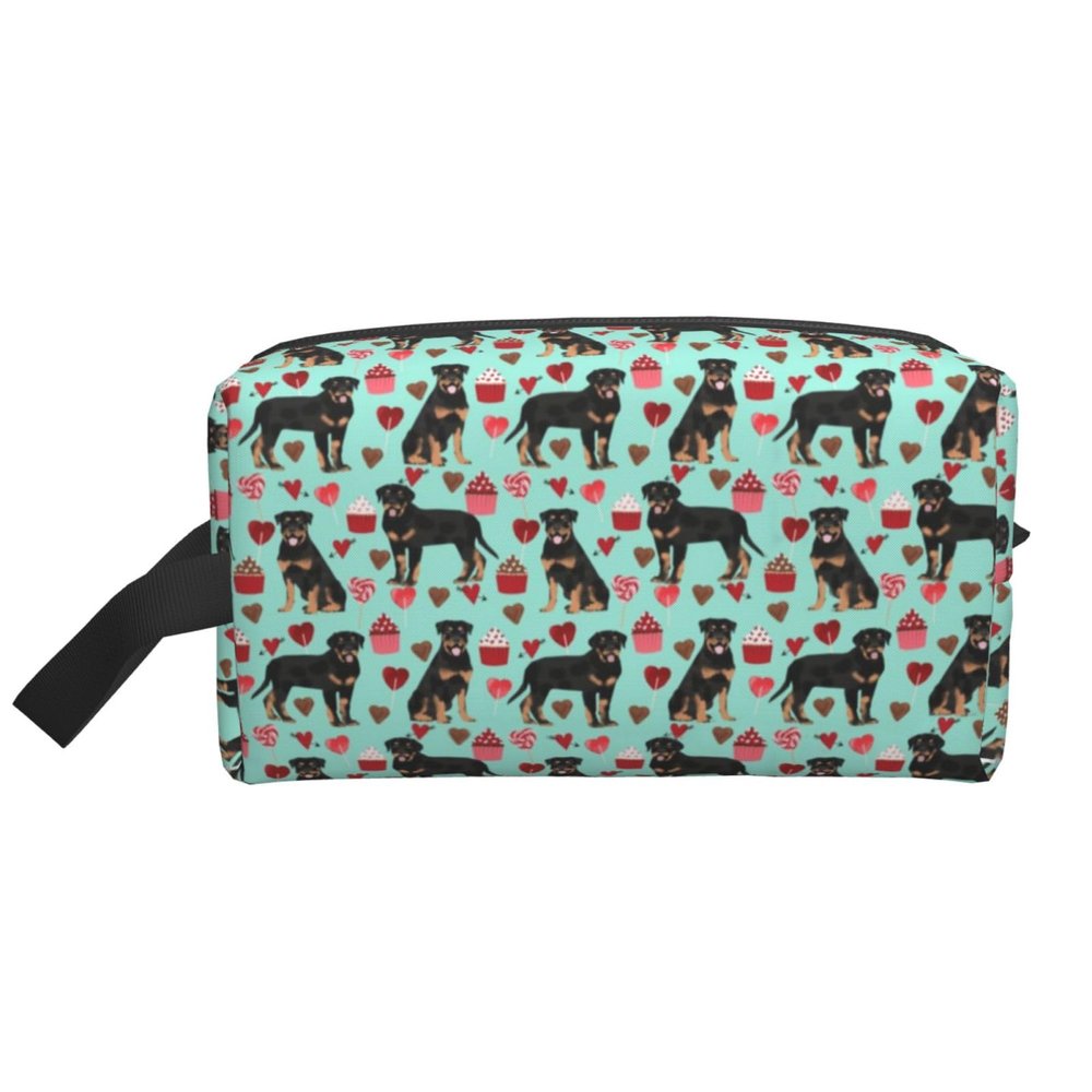Rottweiler Valentine's Day Travel Makeup Bag